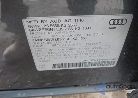 2017 Audi Q5 3.0T Premium Plus from USA, damaged, VIN WA1D7AFP5HA085649